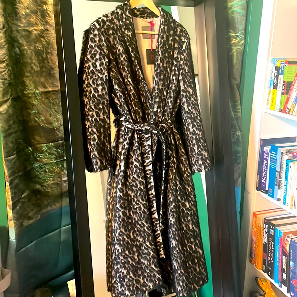 Retro leopard print long wrap coat